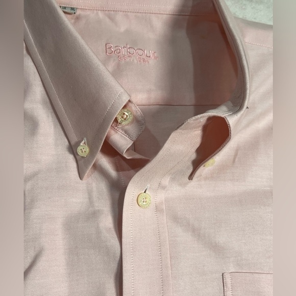 Barbour 3XL UK London Classic Oxford Pink Button Front Shirt Front Logo Shirt - Picture 4 of 10